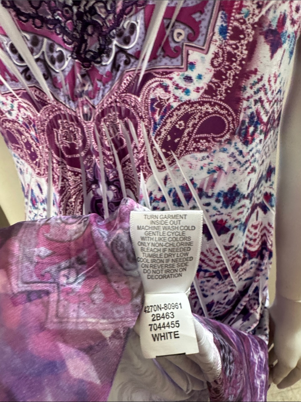 One World sleeveless Purple Midi dress embellished crochet handkerchief hem Sz M - Picture 9 of 14